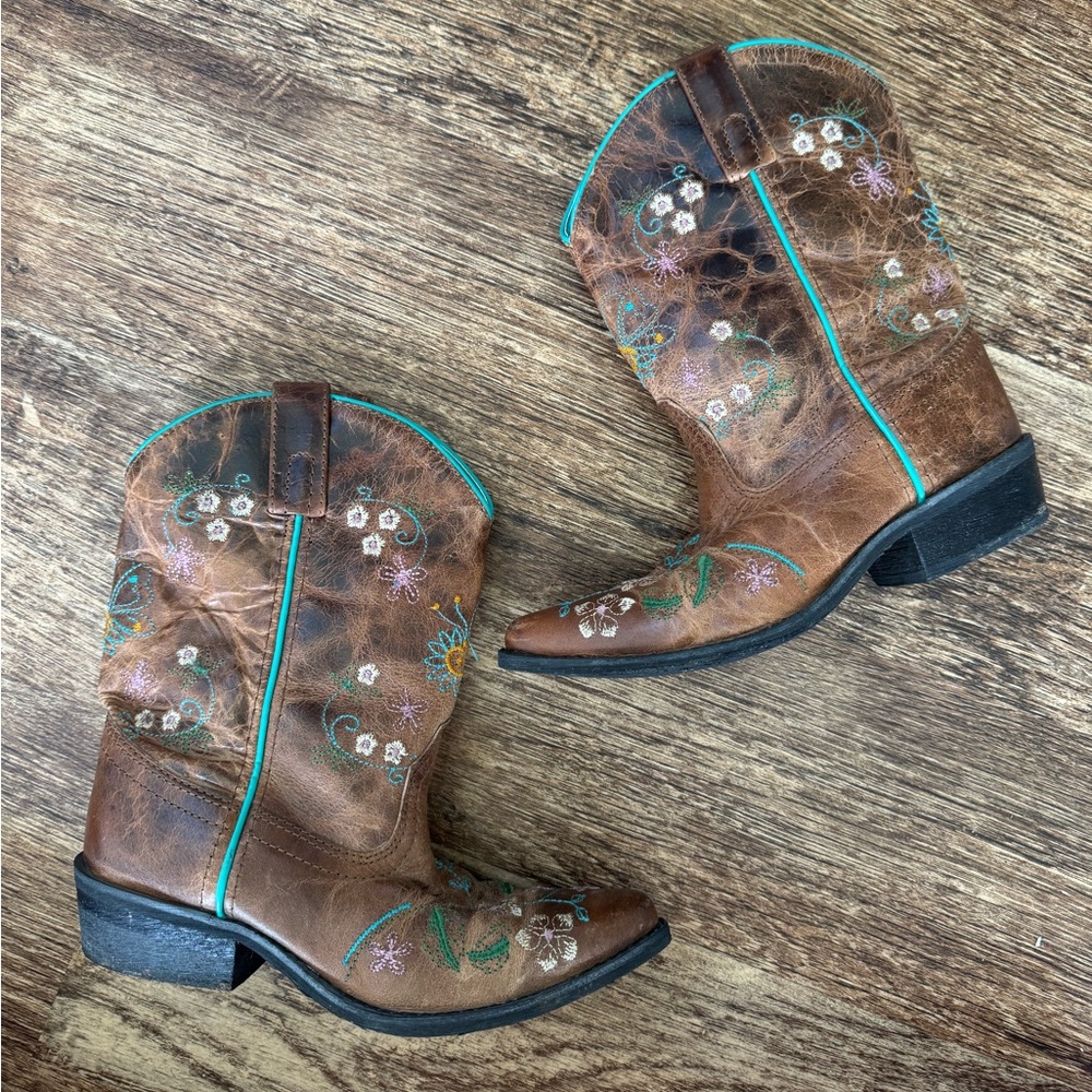 Smoky Mountain Western Cowboy Boots Leather Floral Embroidered Girls size 3
